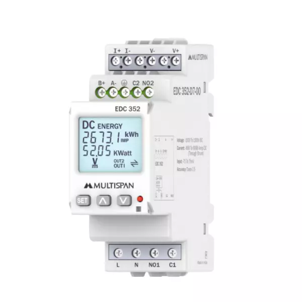 MULTISPAN DC Multifunction Energy Meter DIN Rail Mount 90x35x63 mm -1500-1500V DC Direct Voltage, EDC-352 (DC-MFM)
