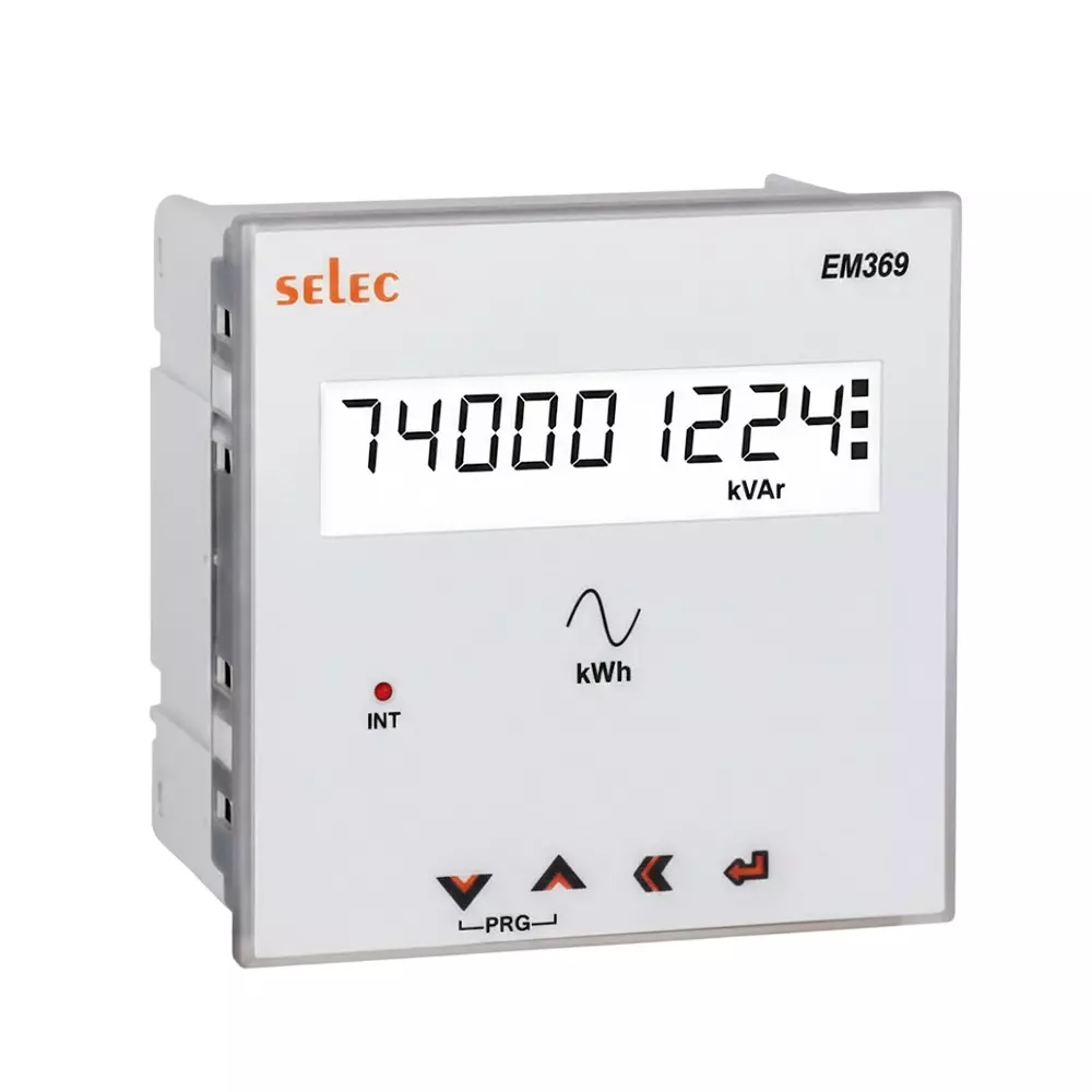 SELEC CT Operated Energy Meter with 9 Digit Display, 3 Phase, 40 to 300 V AC / DC and RS485 Co mmunication, EM369-C-D-CE-CL05
