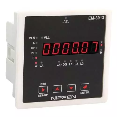 Nippen Digital Energy Meter with 1 Row 6 Digit LED Display, 3 Phase - 3 Wire and 96X96 mm Size, EM3013-3PH-VA