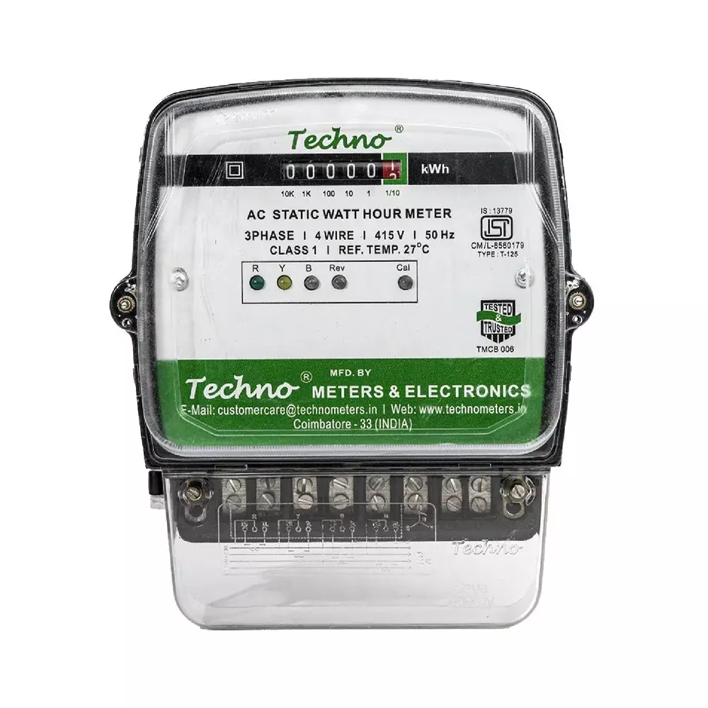 Techno Meters Three Phase Energy Meter Counter Type Wall Mount and 10-80 A Rated Current, TMCB_006