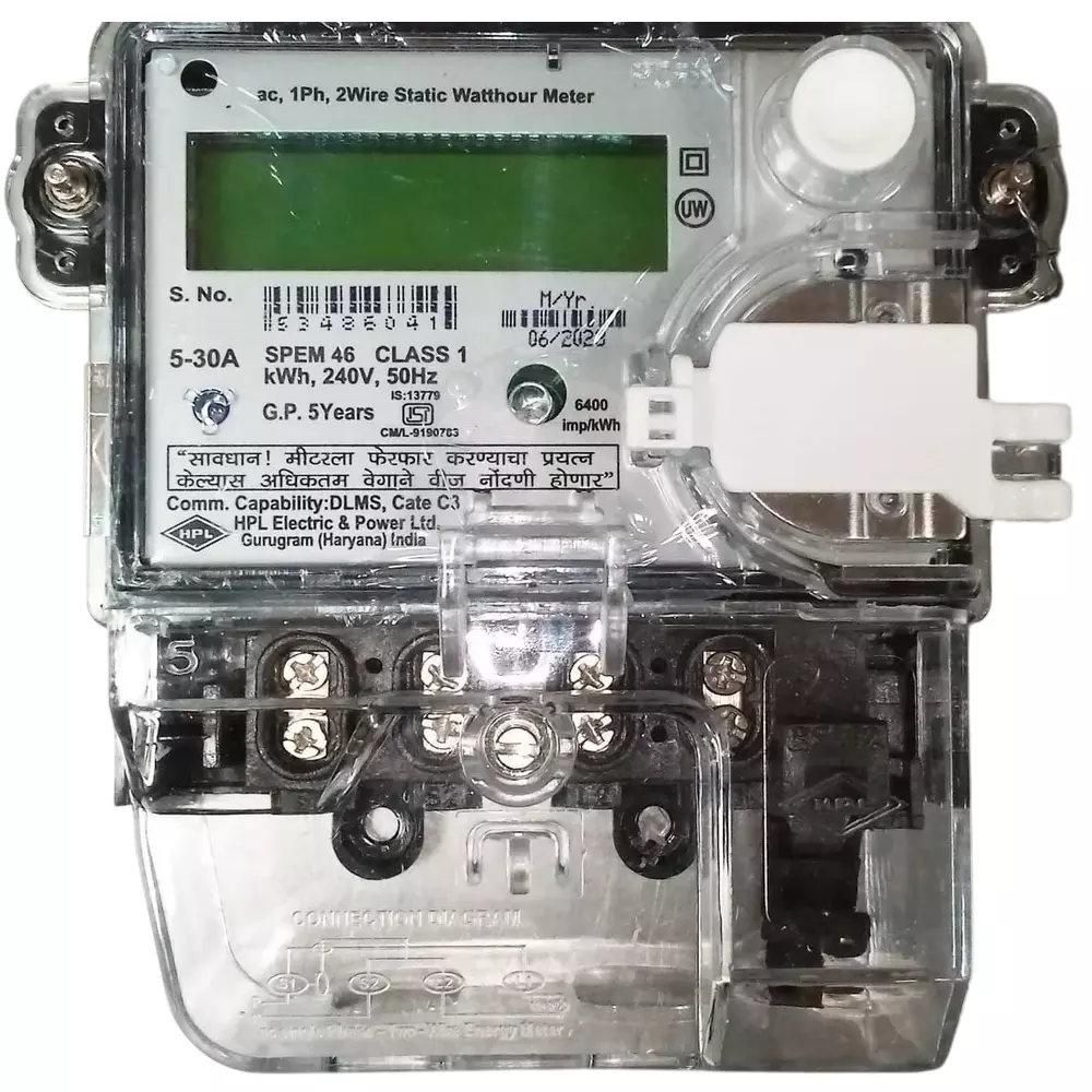 HPL AC Single Phase Static Energy Meter 10-60 Amp, SPPB1510000000OC01