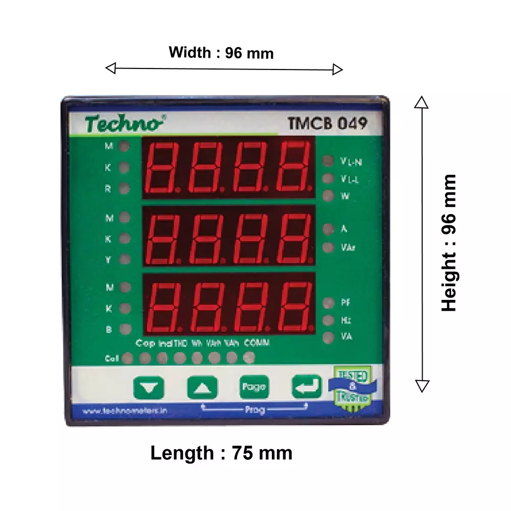Techno Meters Polycarbonate Maximum Demand Controller Three Phase Class 1.0 Accuracy 96x96x75 mm with 3-Line LED Display, TMCB 049