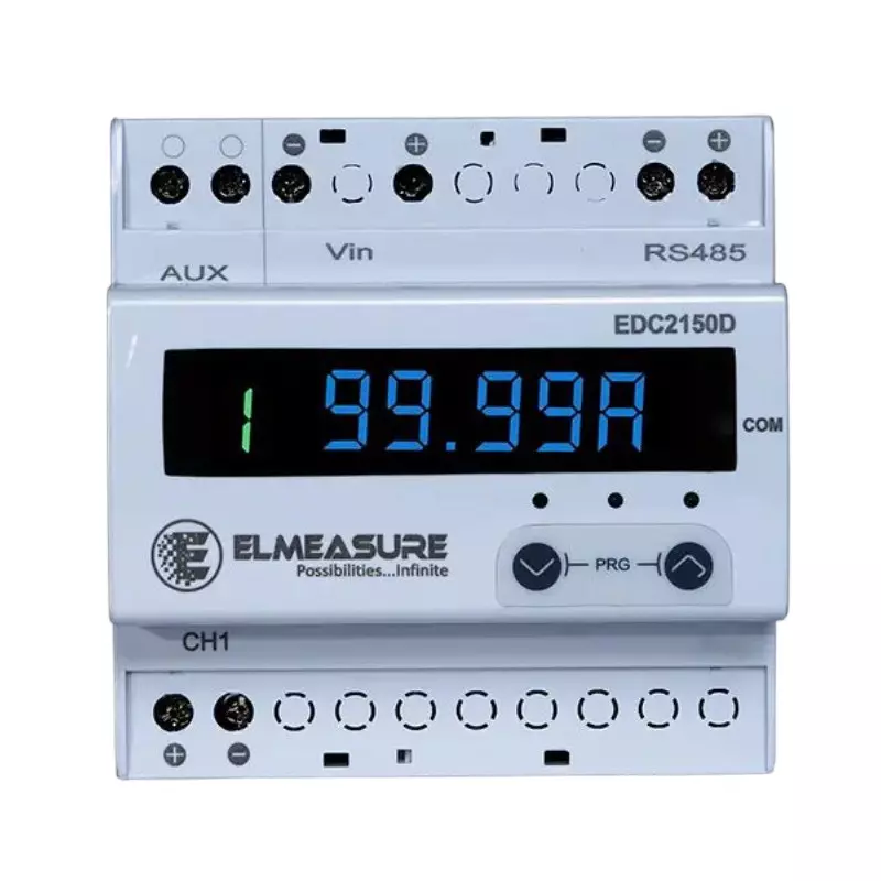 ELMEASURE DC Energy Meter 1 Accuracy Class 5 DIN RS485 Interface 75 mV Shunt Operated Custom V DC input, EDC 2150D