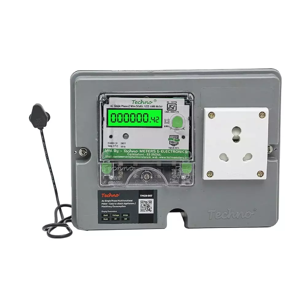 Techno Meters Single Phase Energy Meter Kit With Power Socket Polycarbonate Body and 5-30 A Rated Current, TMCB_007