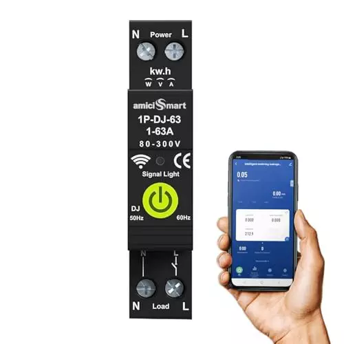 amiciSmart WiFi Bidirectional Energy Meter Timer Switch Over/Under Voltage Current Leakage Protection 220 V AC, 1xSM-ELE-PROT