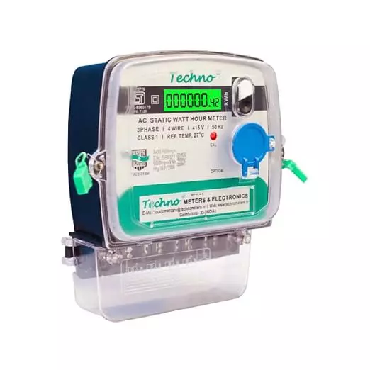 Techno Meters Three Phase Digital Energy Meter with LCD Display, Wall Mount and 10-80 A Rated Current, TMCB_13M