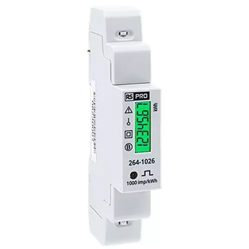 RS PRO Energy Meter LCD 45 Amp Max Measurement Class B Accuracy Pulse Output 60 mm, 2641026