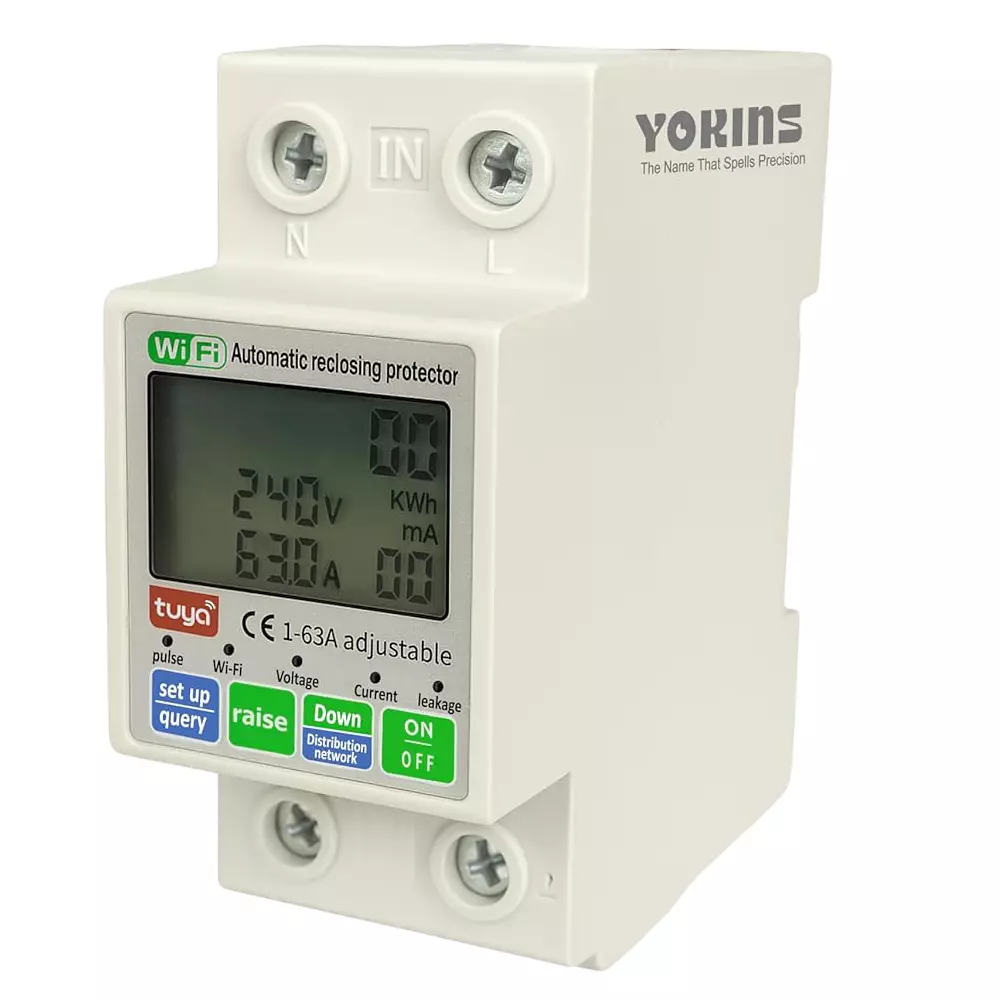 Yokins Voltage Protector with Energy Meter Smart WiFi 63 Amp Remote Monitoring via Smart Life/TUYA App, YD-WiVA2