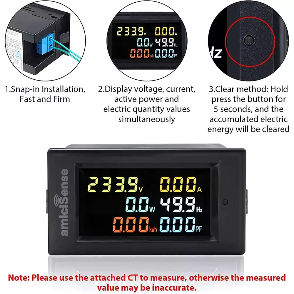 amiciSense 6 in 1 Digital Energy Meter 100 A Energy Multi-Colour Display