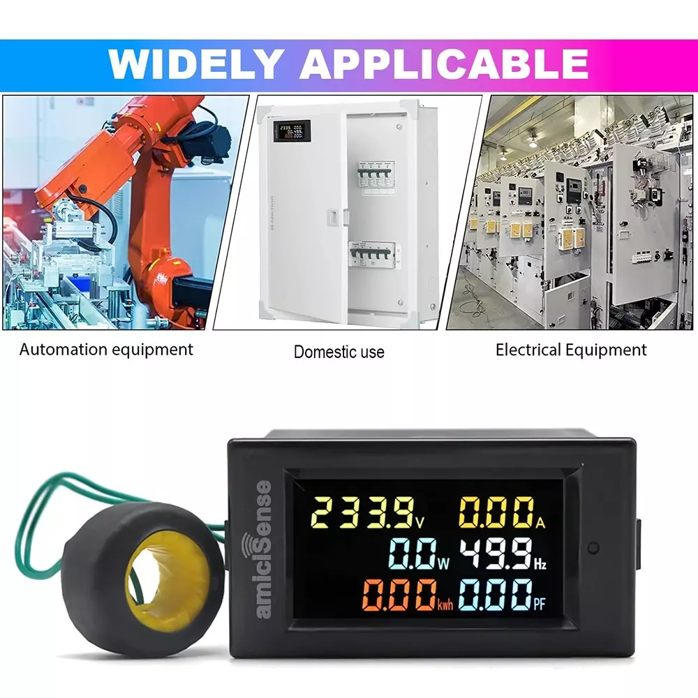 amiciSense 6 in 1 Digital Energy Meter 100 A Energy Multi-Colour Display