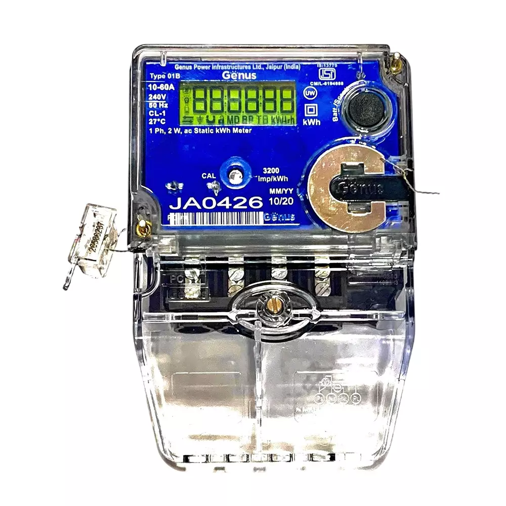 GENUS Energy Meter Single Phase 2 Wire 10-60 A 240 V 50 Hz Class-1.0, Blue