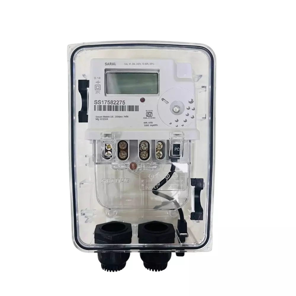 Secure SARAL Energy Meter Single Phase S1A 2 Wire 10-60 A 240 V 50 Hz Class-1.0 with MCB Box, Grey
