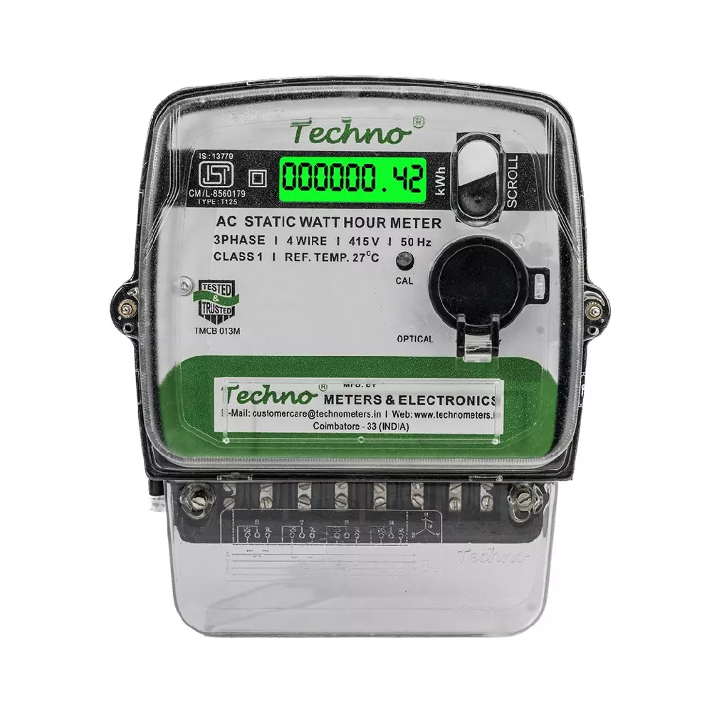 Techno Meters Digital Multifunctional Energy Meter Three Phase 4-Wire 10-60 A Class 1.0, TMCB 013 M