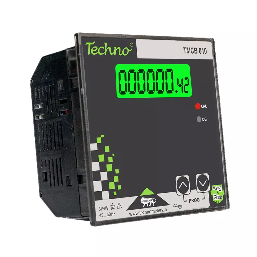 Techno Meters Polycarbonate Dual Source Energy Meter Three Phase 4-Wire Panel Type 1.42 cm (0.56 inch) LCD Display, TMCB 010