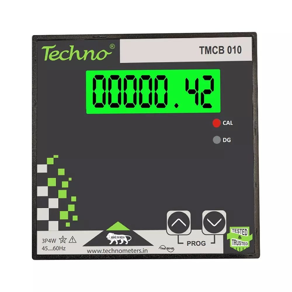 Techno Meters Polycarbonate Dual Source Energy Meter Three Phase 4-Wire Panel Type 1.42 cm (0.56 inch) LCD Display, TMCB 010