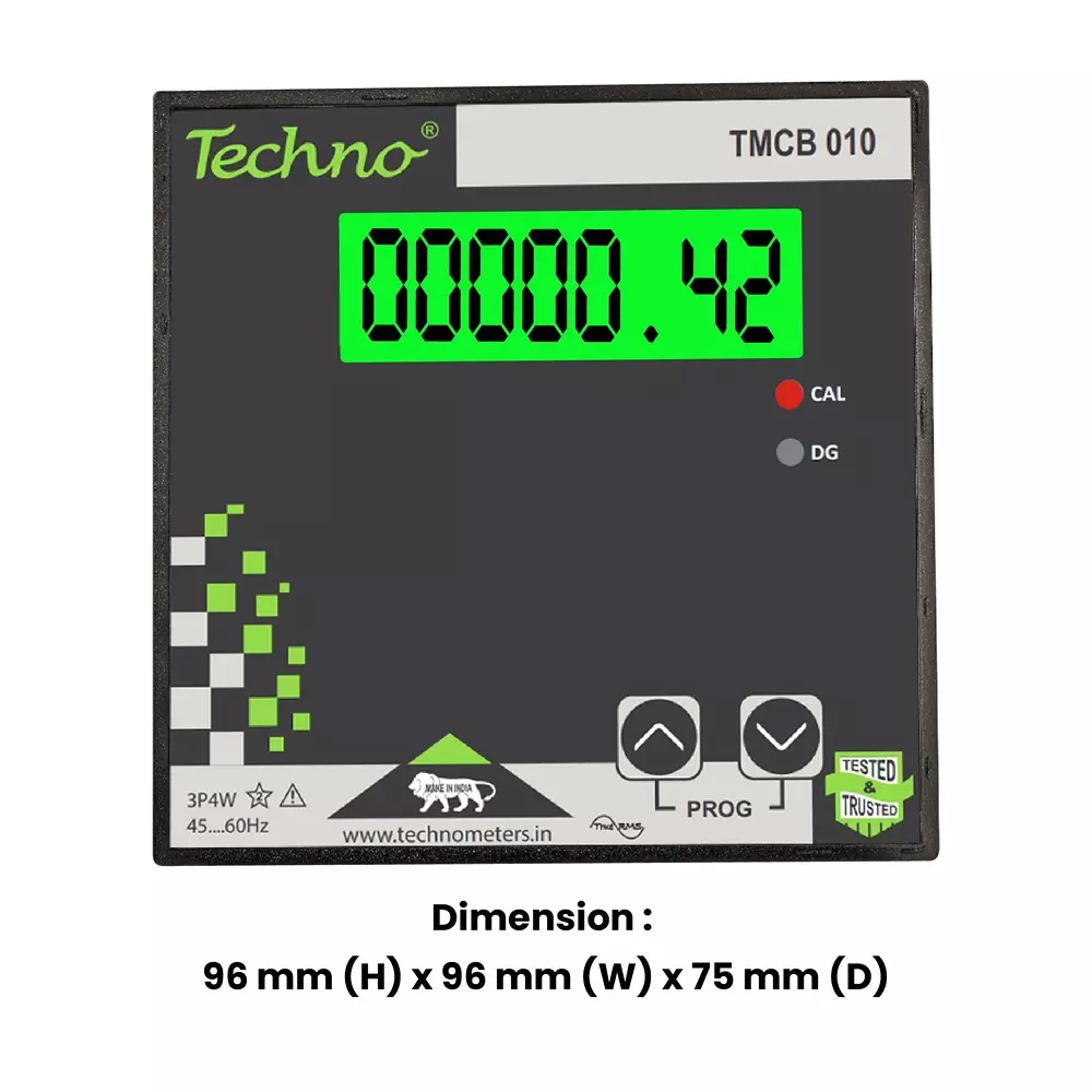 Techno Meters Polycarbonate Dual Source Energy Meter Three Phase 4-Wire Panel Type 1.42 cm (0.56 inch) LCD Display, TMCB 010