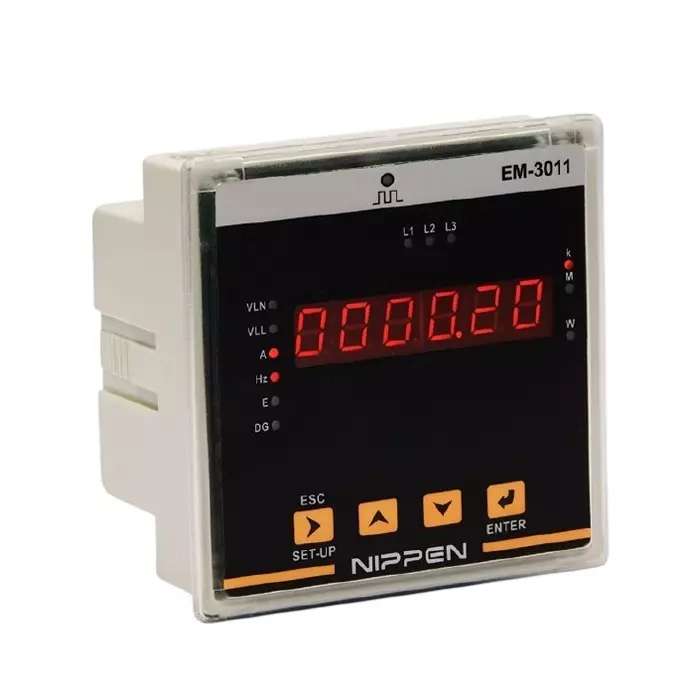 Nippen Digital Energy Meter with LED Display, 3 Phase - 4 Wire and 96X96 mm Size, EM3011-3PH-VA