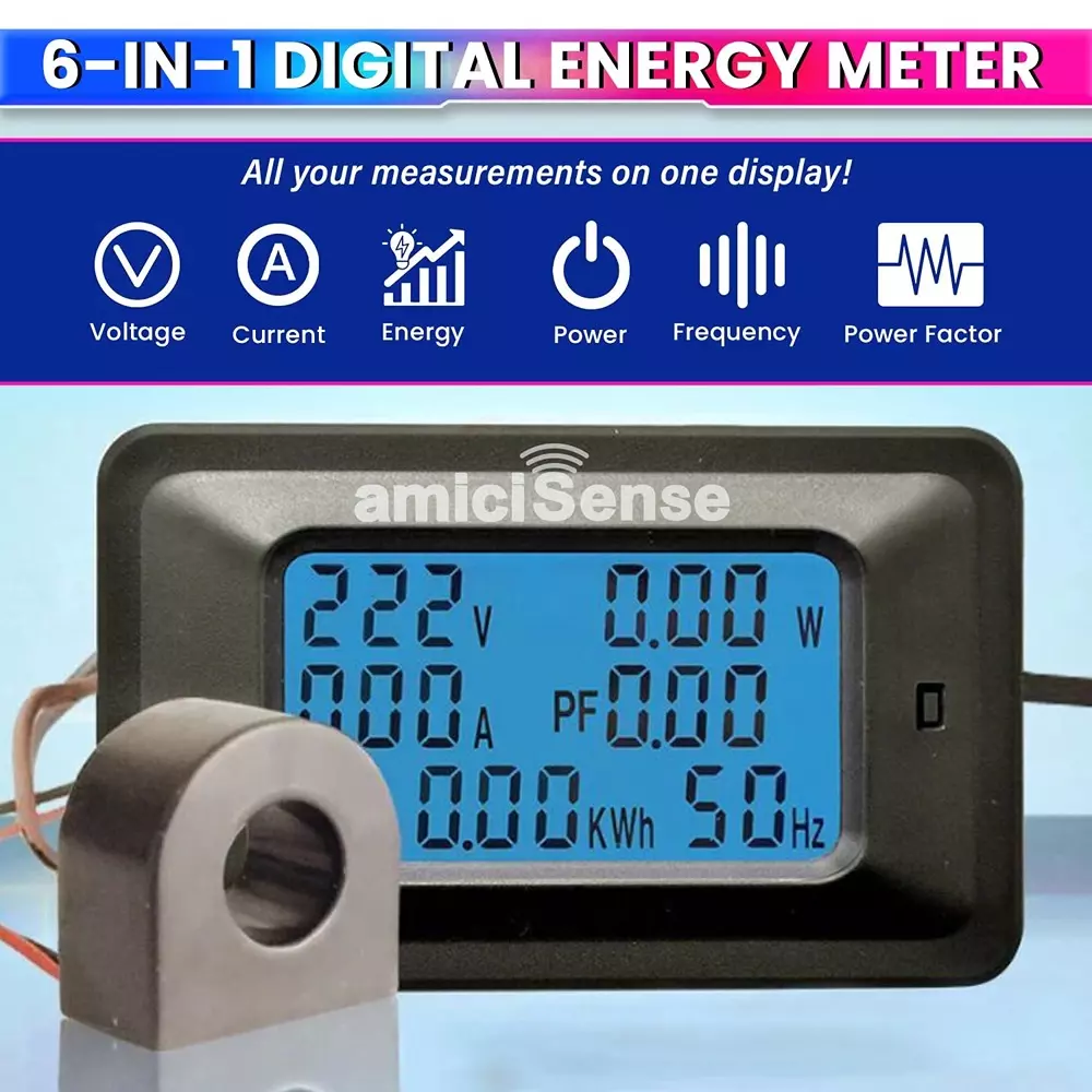 amiciSense 6-in-1 Energy Meter 100 A 20 Kw Energy Digital