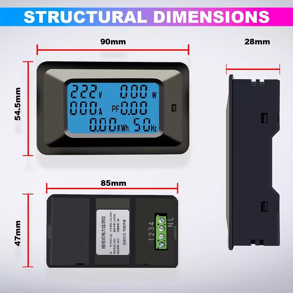 amiciSense 6-in-1 Energy Meter 100 A 20 Kw Energy Digital