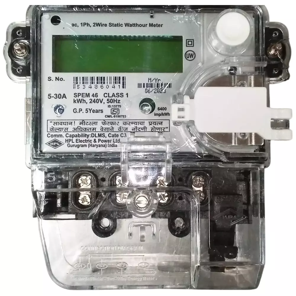 HPL AC Single Phase Static Energy Meter 5-30 Amp, SPPB1310000000OC01