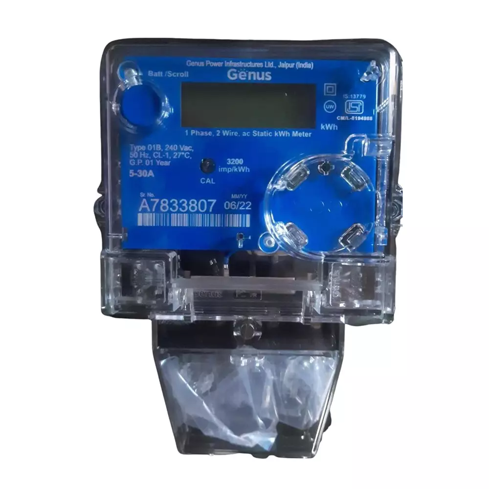 GENUS Energy Meter Single Phase 2 Wire 5-30 A 240 V 50 Hz Class-1.0, Blue