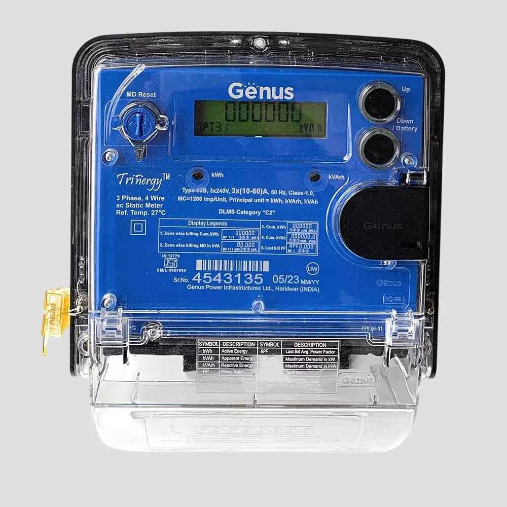 GENUS Energy Meter Three Phase 4 Wire 10-60 A 240 V 50 Hz Class-1.0, Blue