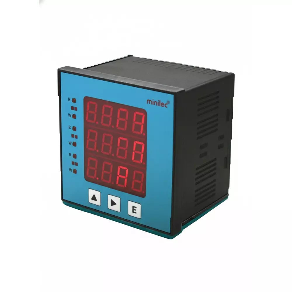 Minilec Multifunction Meter 3 or 4 Wire 3 Phase 3 Tactile Keys with Basic 9 Parameters Display, F3 MFM2
