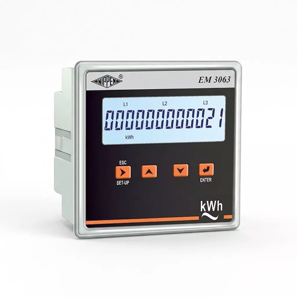 Nippen Digital Energy Meter with 1 Row 6 Digit LED Display, 3 Phase - 4 Wire and 96X96 mm Size, EM3063-3PH