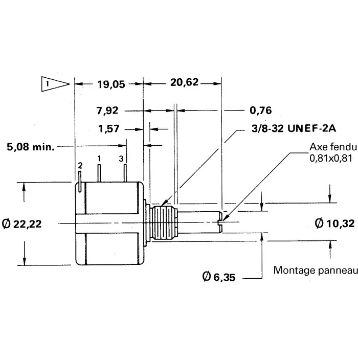 Vishay Panel Mount Rotary Potentiometer 2 W Power 50 kΩ Resistance Solder Lug Terminal, 534B1503JL