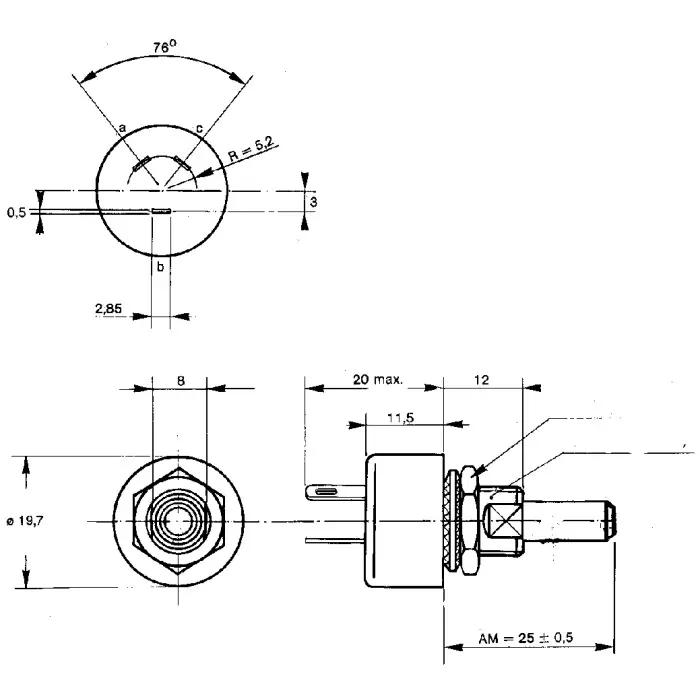 Vishay Panel Mount Rotary Potentiometer 1.5 W Power 22 kΩ Resistance Solder Lug Terminal, PE30L0FL223KLB