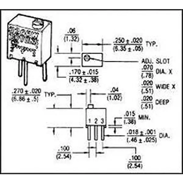 BOURNS TRIMMER POTENTIOMETER, 1KOHM 12TURN THROUGH HOLE, 3266W-1-102
