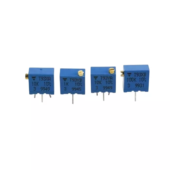 Vishay Through Hole Trimmer Potentiometer 500 mW Power 5 kΩ Resistance Pin Terminal, T93YA502KT20 (Pack of 50 Pcs)