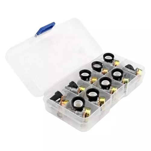 amiciTech Potentiometer Kit 10 Pcs (1K-1M Ohm) Variable Resistors with Switch, Knobs, Nuts & Washers for DIY Electronics Pack