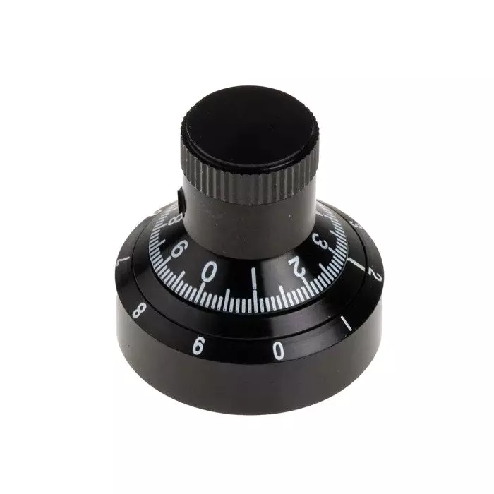 RS PRO 7.2 mm Black Potentiometer Knob for 6.35 mm Shaft Splined, 1728227