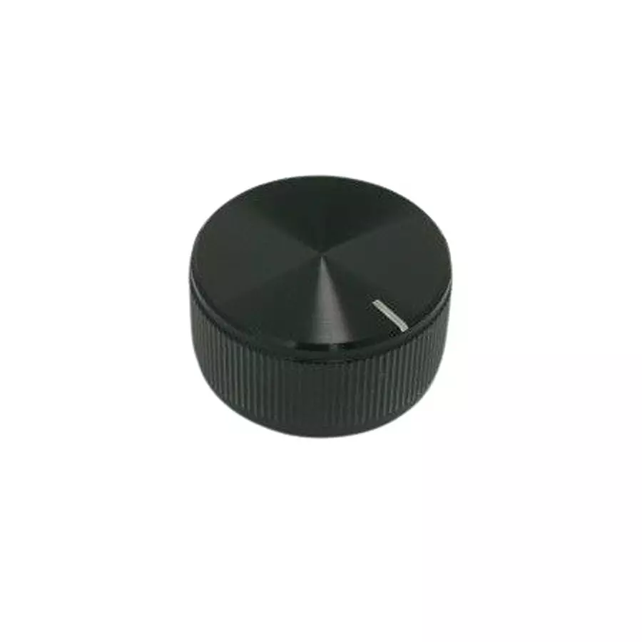 RS PRO Potentiometer Knob Aluminium 32 mm Knob Dia Black 16 mm 6.4 mm Silver, 107860