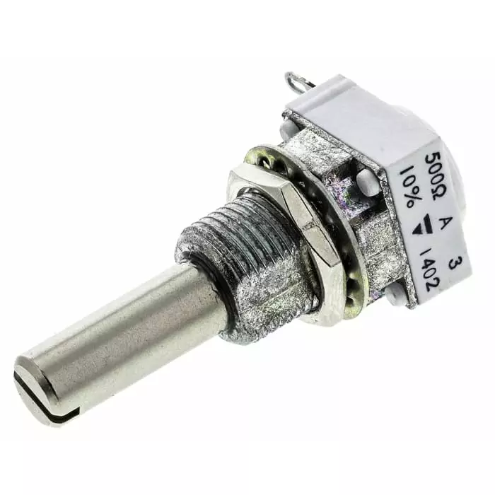 Vishay Panel Mount Rotary Potentiometer 1 W Power 500 Ω Resistance Solder Lug Terminal, P11S1V0FLSY00501KA
