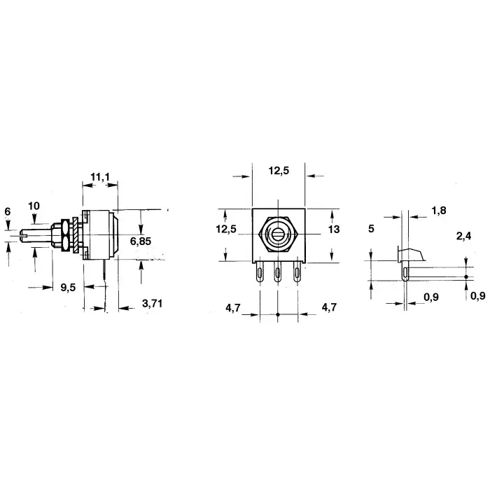 Vishay Panel Mount Rotary Potentiometer 1 W Power 500 Ω Resistance Solder Lug Terminal, P11S1V0FLSY00501KA