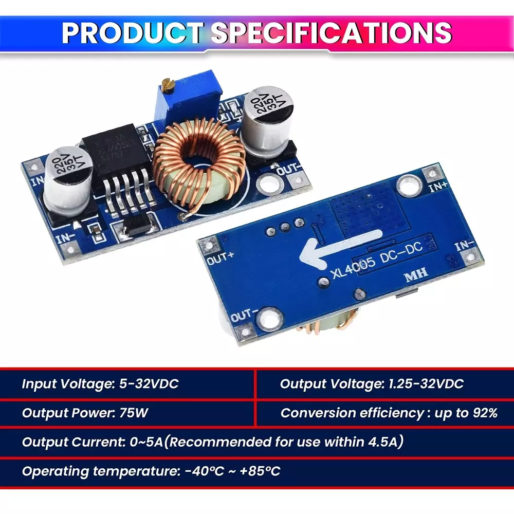 AmiciSolar DC-DC Buck Convertor 5-32 VDC Input Voltage 1.25-32 VDC Output Voltage with Reverse Current Protection