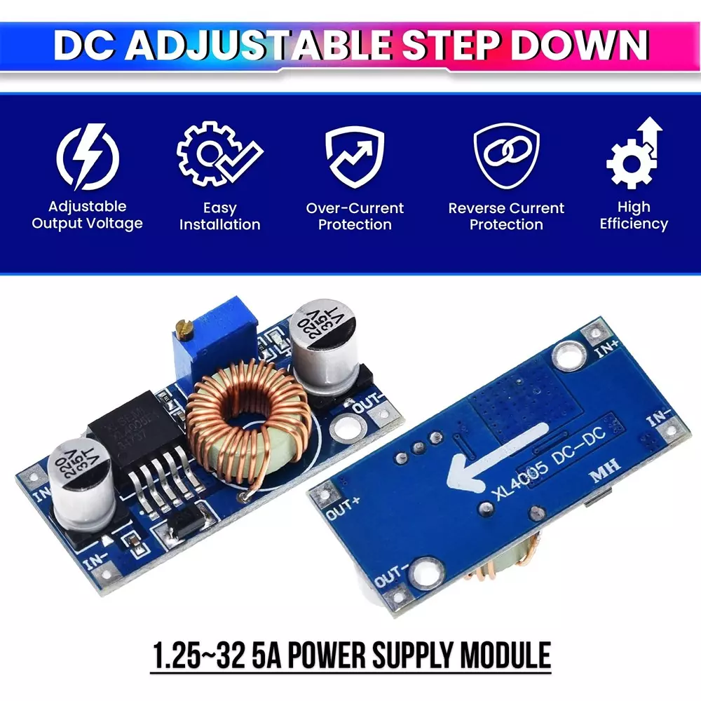 AmiciSolar DC-DC Buck Convertor 5-32 VDC Input Voltage 1.25-32 VDC Output Voltage with Reverse Current Protection