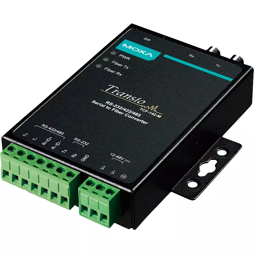 MOXA Serial Fiber Converter ST Connector 2.0 km (multi-mode) Transmission Distance, TCF-142-M-ST