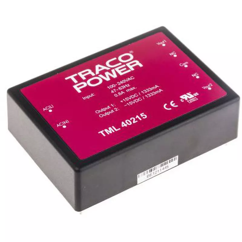 TRACO POWER AC/DC Converter 40.0 VA Rated/Max Power Output 1.333 A Rated Output Current DC ±15 Rated Output, TML 40215