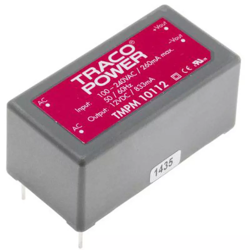 TRACO POWER AC/DC Converter 10.0 VA Rated/Max Power Output DC 12 Rated Output Voltage 0.833 A Rated Output, TMPM 10112
