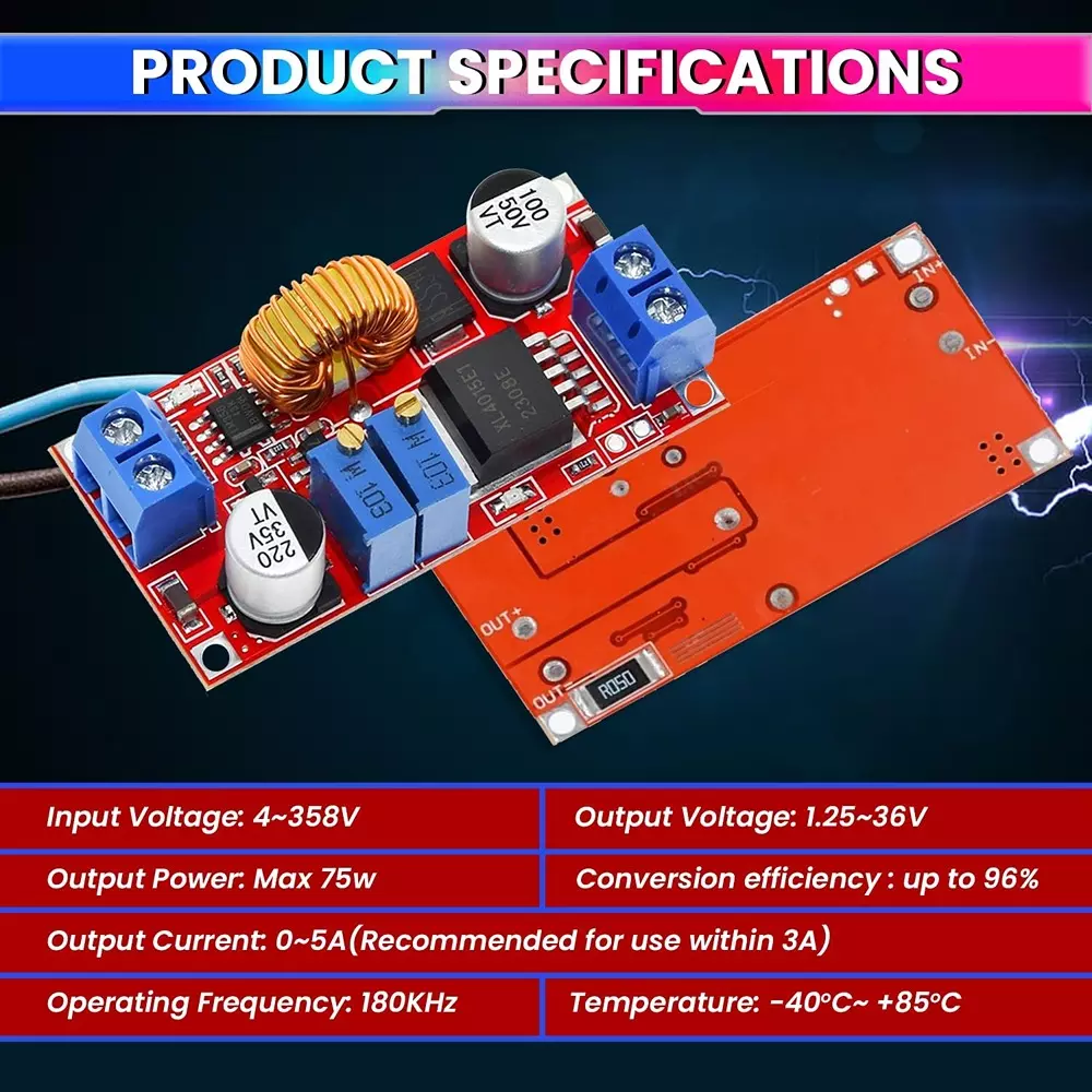 AmiciSolar DC Step Down Module 5 A 4-38 V to 1.25-36 V DC-DC Adjustable 75 W, BUCK-XL4015