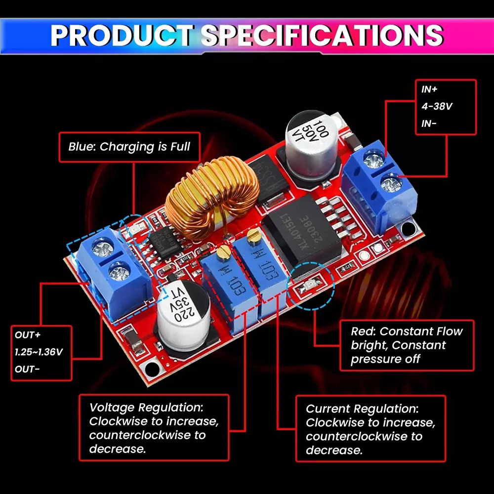 AmiciSolar DC Step Down Module 5 A 4-38 V to 1.25-36 V DC-DC Adjustable 75 W, BUCK-XL4015