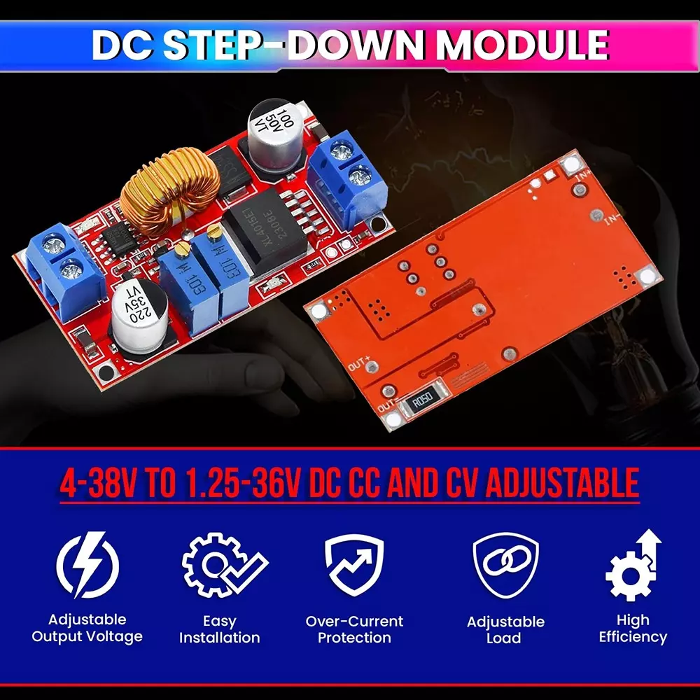 AmiciSolar DC Step Down Module 5 A 4-38 V to 1.25-36 V DC-DC Adjustable 75 W, BUCK-XL4015