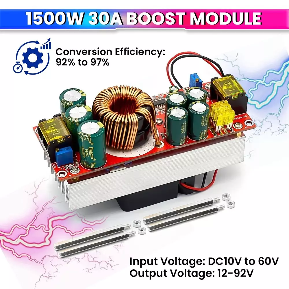 AmiciSolar Boost Converter 1500 W 30 A High-Efficiency Adjustable Advanced Protection, DC-DC-30A