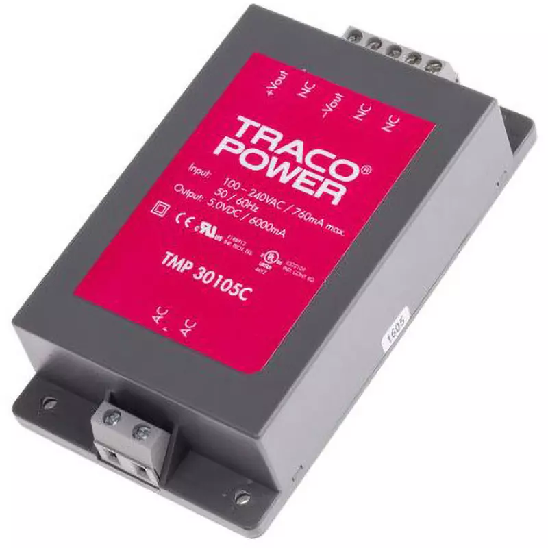 TRACO POWER AC/DC Converter 6 A Rated Output Current DC 5 Rated Output Voltage 30.0 VA Rated/Max Power, TMP 30105C
