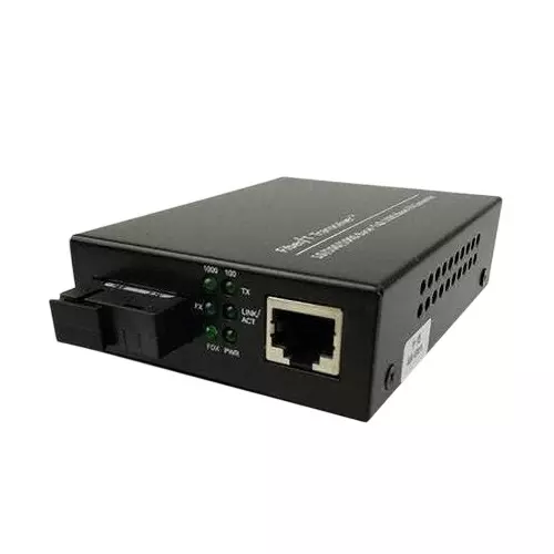 Shield Plus Single Mode Single Fiber Giga Media Converter 10/100/1000 Mbps Up to 20 Km Transmission Distance, Black