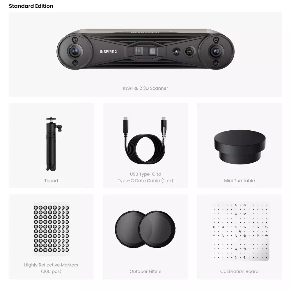Revopoint INSPIRE 2 Wireless 3D Scanner 0.05 mm Single Frame Accuracy Standard Edition