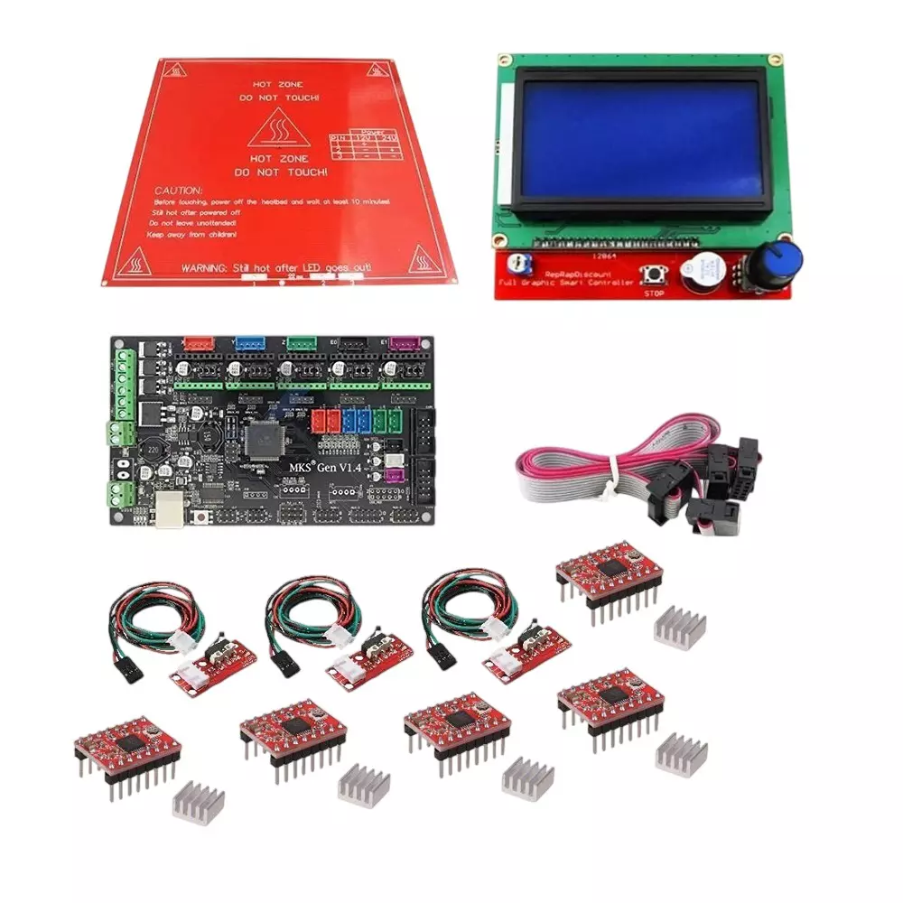 Invento 3D Printer Kit includes MKS Gen 1.4 Board, Smart LCD, PCB Heatbed, A4988 Microstepping Driver & Endstop Prusa i3 (ISC 1499-2X)